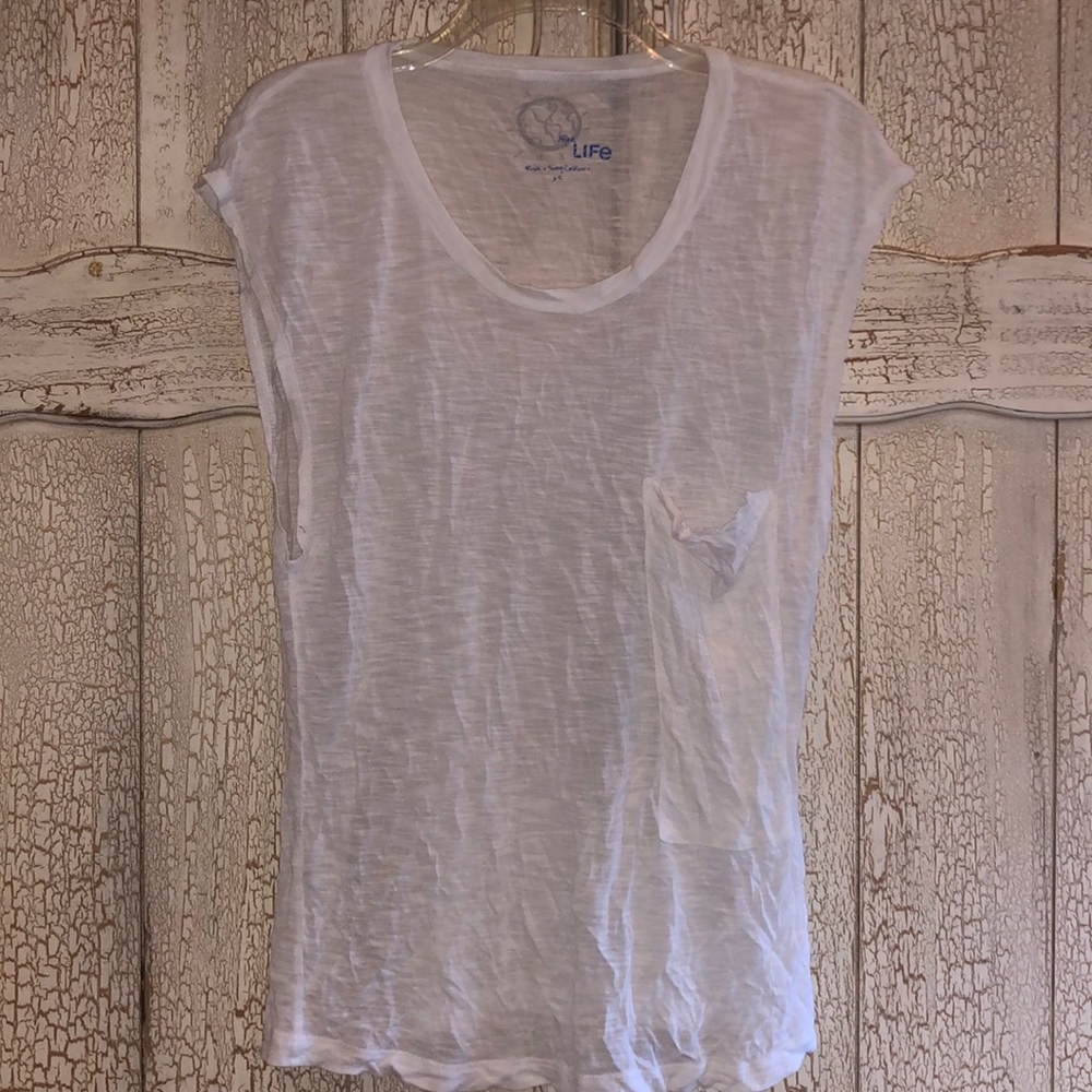 Blue LIFE white tee with pocket